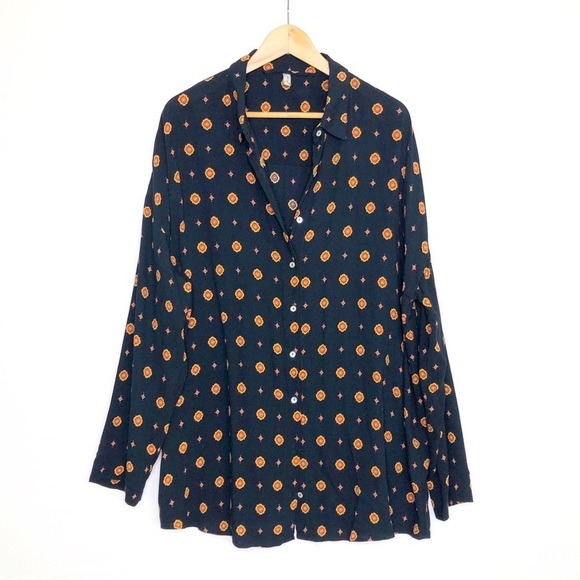 Free people black, printed button down shirt - Picture 2 of 12